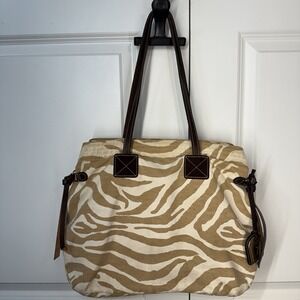 DOONEY&BOURKE SHOULDER SHOPPER HOBO TOTE BAG BROWN ZEBRA PRINT 3COMPARTMENTS